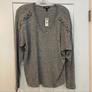 NWT Express Grey LS Tee w/ Lace Up Shoulder